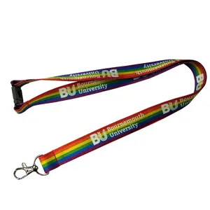 Eco Friendly Materials Heat Transfer Printing Recycled PET Full Color Rainbow Lanyard