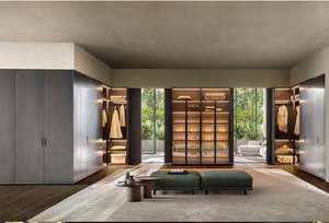 Armoire de chambre professionnelle de style italien de luxe léger, avec bordure dorée avancée et verre transparent - Product Image 6