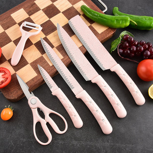 Ensemble de 6 couteaux de cuisine blancs, revêtement antiadhésif en granit, acier inoxydable, avec éplucheur, coffret cadeau premium, stock important - Product Image 4