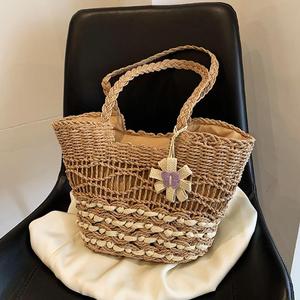 Woven Straw <b>Tote</b> <b>Bag</b> Flower Decoration <b>Shoulder</b> <b>Strap</b> Bohemian Style Eco-Friendly Cotton Large Capacity Casual Beach <b>Bag</b> for - Product Image 6