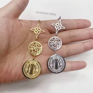 Collana con ciondolo a tripla protezione con nodo da strega pentagramma Tetragrammaton St. Benedict gioielli in acciaio inossidabile amuleto spirituale - Product Image 1