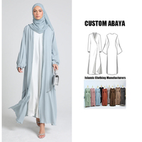 Abaya ouverte ornée de luxe avec poignets plissés robe en polyester bleu glace antistatique pour utilisation