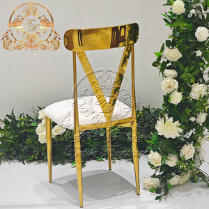 Chaise d'hôtel de mariage rembourrée de luxe européenne populaire trône de salle à manger en métal acier inoxydable jambe d'or - Product Image 3