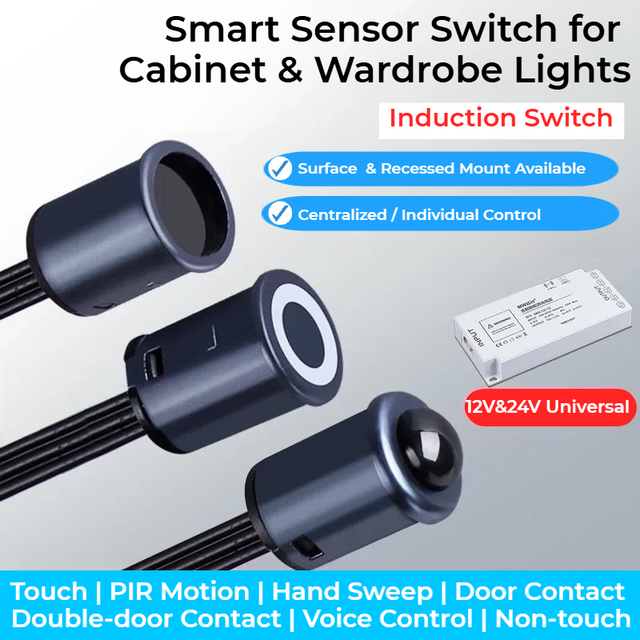 Smart Sensor Switch DC12V 24V Touch Hand Sweep Door Voice Non-touch Induction Control Switch for Cabinet Wardrobe LED Light
