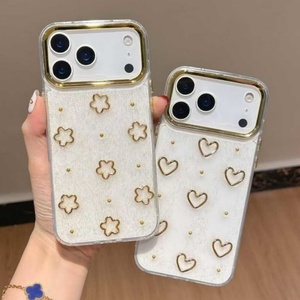 เคสโทรศัพท์เรซิ่นใสลายดอกกุหลาบหัวใจสีทอง 3 มิติ ประดับกลิตเตอร์ ป้องกันการกระแทก สำหรับ iPhone 18 Pro Max - Product Image 1