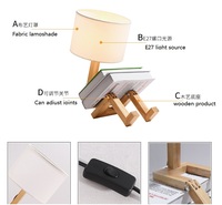 329-1Modern lecture table structure actuelle lampe en bois. Lampe de table nordique en bois, robot, verticale, ins de chambre à coucher
