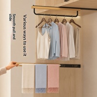 Barre de suspension multifonctionnelle en bois, porte-serviettes rétractable dissimulé pour placard et salle de bain