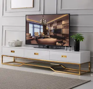 מודרני פופולרי מכירה לוהטת מבריק לבן שחור זהב מתכת מסגרת פלזמה בינוני יחידת יחידת טלוויזיה קבינט