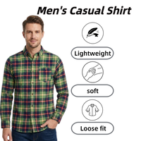 Meilleure Vente Chemise Décontractée Homme 100% Coton à Carreaux Écossais Douce Légère Coupe Ample Manches Longues Poche Poitrine Usage Quotidien Extérieur