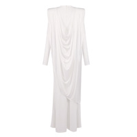 Nouvelle Robe Longue Asymétrique à Col Rond et Manches Longues, Simple et Drapée, pour Femme – Élégante Robe de Cérémonie pour Invitée de Mariage