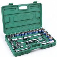Kit d'outils d'urgence routière 32 pièces, jeu de clés à douilles hexagonales 6 points 12,5 mm, douilles à bord bleu, poignée à cliquet pour réparation automobile en extérieur