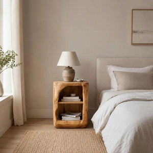 Mesita de Noche de Madera de Alta Calidad, Estilo Moderno y Rústico, con Almacenamiento Abierto, Estilo Minimalista para Muebles de Dormitorio - Product Image 2