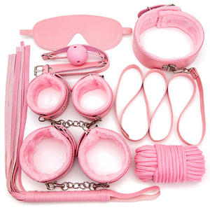 7 Stks/set Roze En Zwarte Bdsm Bondage <span class=keywords><strong>Sex</strong></span> Toys Voor Koppels Exotische Accessoires Pu Leer Sexy Handboeien Zweep Touw <span class=keywords><strong>Sex</strong></span> producten - Product Image 1