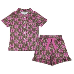 Pijamas de Manga Corta para Mujer, Diseño de Camuflaje Rosa Intenso, Estampado GSSO3137, Venta al Por Mayor - Product Image 1