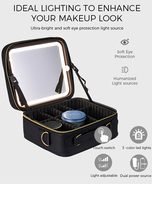 Trousse cosmétique LED pour femme avec miroir Trousse à cosmétiques Grande capacité Sac de rangement portable Sacs de maquillage de voyage Boîte intelligente