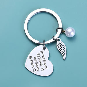 Porte-clés mignon en acier inoxydable, Logo personnalisé, meilleurs amis, pas sœurs par le sang, sœur par cœur, porte-clés d'amitié - Product Image 6