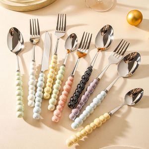 Ceramic Pearl Design Handle Knife Fork <b>Spoon</b> Fairy High Appearance Level Dinner <b>Soup</b> <b>Spoon</b> Western Steak Knife with Hand Salute - Product Image 4