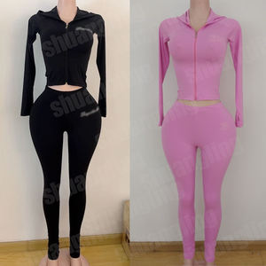 Setelan Olahraga Wanita 2025 Musim Gugur, Atasan Crop Top Stretch Custom dengan Legging Skinny, Pakaian Fitness, Setelan Senada Wanita 2 Potong - Product Image 2