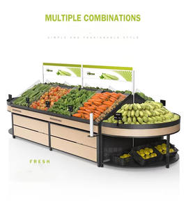 वाणिज्यिक 3 स्तरीय लकड़ी और स्टील फल सब्जी भंडारण की टोकरी स्टैंड फल दुकान के लिए खड़े हो जाओ - Product Image 5