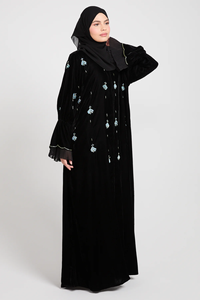 New Style <b>Abaya</b> Velvet patchwork chiffon fabric with sequin embroidery technique Straight Maxi Muslim Women <b>Abaya</b> dress - Product Image 3