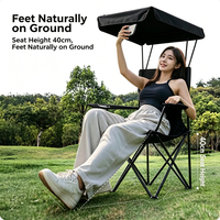 Chaise de pêche pliante portable robuste et légère avec accoudoirs, auvent et porte-gobelet pour le camping, les activités de plein air, les pique-niques, la plage et la pêche
