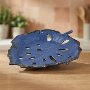 Ceramic Leaf Serving <b>Mat</b> Modern Design Blue 400mm Diameter Handmade Durable Washable Table Decoration - Product Image 1