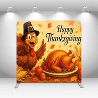 Latar Belakang Booth Foto Pertunjukan Thanksgiving untuk Anak-Anak, Labu, Kalkun, Daun Maple, Latar Belakang Fotografi Dua Sisi yang Dapat Disesuaikan
