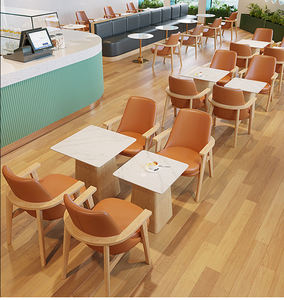 高級コーヒーショップ家具セット レザーブースと椅子 石製テーブル カフェショップ ミルクティーレストラン向け - Product Image 3