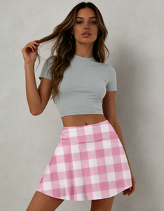 Falda pantalón a cuadros de talla grande para mujer - Cintura natural elástica, mini falda deportiva informal antiexposición con bolsillos - Product Image 2