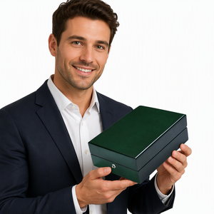 Scatola <span class=keywords><strong>Portagioie</strong></span> in <span class=keywords><strong>Legno</strong></span> di Alta Qualità con Finitura Lucida, Coperchio a Ribalta, Interno Morbido, Forma Rettangolare, Stampa a Caldo Oro <span class=keywords><strong>e</strong></span> <span class=keywords><strong>Argento</strong></span> - Product Image 4