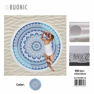 Telo Mare Rotondo Buonic 150x150cm Stampa Mandala Con Frange Per Doccia Di Sabbia E Prendisole - Product Image 3
