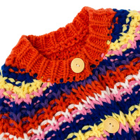 Cardigan en tricot épais à rayures arc-en-ciel pour femme, col rond, texture ajourée, boutons en bois, coupe ample et décontractée