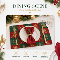 Napperon de Noël vintage à motif écossais, flocons de neige, sapin et agneau de Jésus, en PP et PEVA, imperméable et résistant à la chaleur, pour protéger la table de salle à manger pendant les fêtes