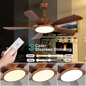 Ventilateur de plafond en bois HC 52 pouces, 5 pales, moteur DC avec lumière LED et télécommande pour maison et hôtel - Product Image 3