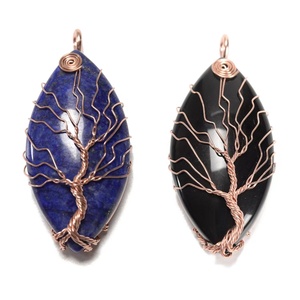 天然アメジスト、アベンチュリン、ラピスラズリ、オブシディアン、オパライト、タイガーアイ、クリアローズクォーツクリスタル、ホースアイペンダント、ワイヤーラップツリー付き - Product Image 5