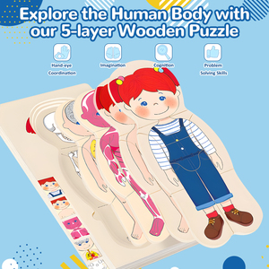 Bằng gỗ cơ thể của tôi câu đố cho trẻ mới biết đi, Montessori giải phẫu Câu Đố Kid chơi thiết lập, trẻ em mầm non trò chơi học tập cơ thể con người Bộ Xương đồ chơi - Product Image 3