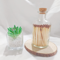 Allumettes de sécurité en bois à pointe ronde, emballées dans une bouteille en verre à col long avec bouchon en liège de pharmacie, autocollant personnalisé avec logo