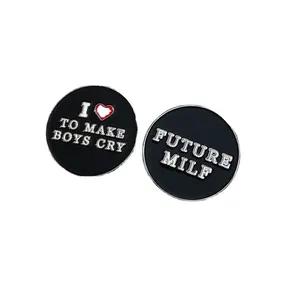 I Love Me Enamel Pins Custom Brooches I Love Emo Boys Future Milf Lapel Badges Black Heart Punk Jewelry Gift for Friends