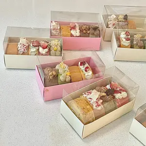 Personalized Brand Macaron Cake Roll Baking Paper Packaging Crepe Cake Cookies Packaging With Transparent Lid