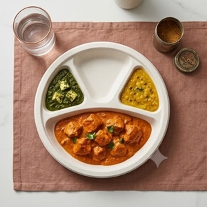 Assiettes rondes à quatre compartiments de 12 pouces, écologiques, jetables, en bagasse de canne à sucre, pour les fêtes et la restauration - Product Image 1