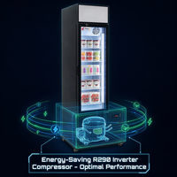 Réfrigérateur commercial vertical mince 110L avec porte vitrée et refroidissement par ventilateur pour supermarché
