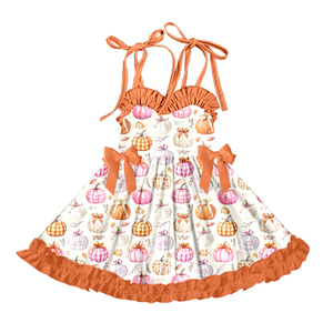 Vestido de tirantes de seda de leche para niñas, vestido de verano con lazo y volantes para niñas pequeñas con estampado personalizado - Product Image 3