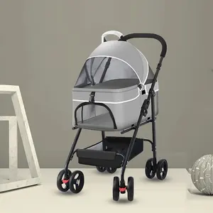 wholesale double layer multifunctional folding pet stroller luxury stroller pets with pet trolley carrier with wheels