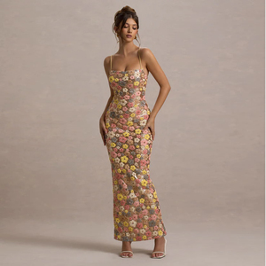 IHOOV décontracté taille naturelle <span class=keywords><strong>crayon</strong></span> col carré paillettes Maxi robe <span class=keywords><strong>Pastel</strong></span> imprimé fleuri jupe - Product Image 5