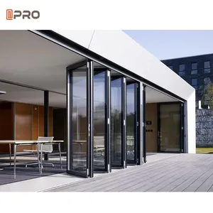Puerta plegable de aluminio APRO Precio Puerta plegable de vidrio con rotura térmica Puerta de acordeón para patio exterior