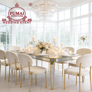 gold Stainless Steel <b>Table</b> with 6 Chairs Mirror Glass Banquet Event <b>Party</b> Dining Room Furniture for Wedding Celebration - Product Image 6
