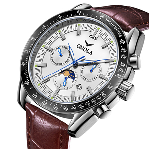 ONOLA 6835 Luxury Sport Mechanical Watch with Leather Strap Customized Logo Waterproof <strong>Automatic</strong> <strong>Chronograph</strong> &amp; Calendar - Product Image 1