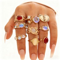 Lot de 48 Bagues Géométriques Vintage Irrégulières en Alliage de Zircon, Ensembles de Bagues Empilables Tendance pour Femmes