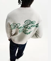 Pull en tricot jacquard à col rond à manches longues en coton 100% avec logo personnalisé, décontracté et surdimensionné, pour hommes