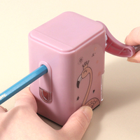 Taille-crayon en plastique Foska imprimé flamant rose et petit ours, sûr et propre pour la coupe des crayons, idéal comme cadeau